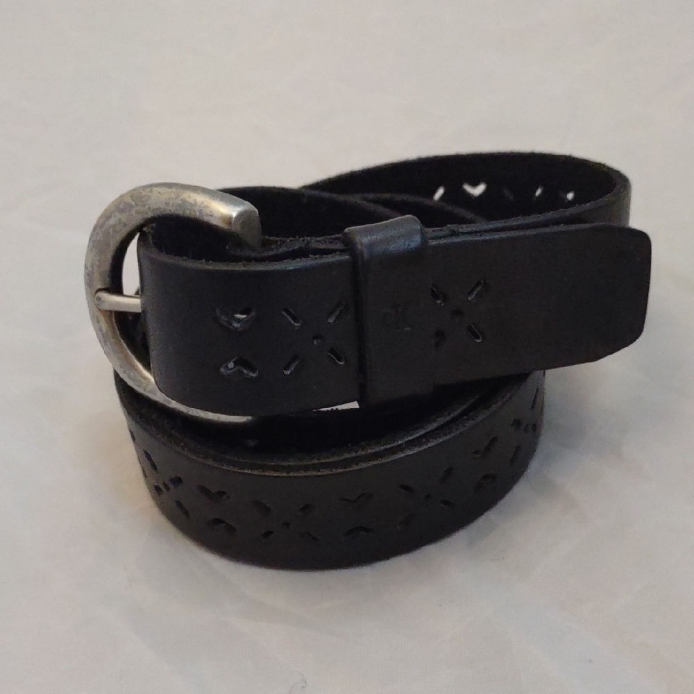 Calvin Klein Vintage Black Leather Belt with Silver Buckle